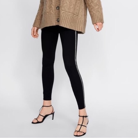ZARA Leggings with Side Stripe Ryhinstone - Picture 2 of 7